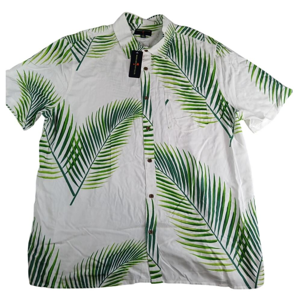 Margaritaville Shirt Mens XXL 2XL White Button Up Green Leaf Pattern Rayon NWT